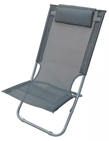 Spiaggina Con Cuscino Testiera Grigio Textilene 57x47x95cm Pieghevole Portatile 281033