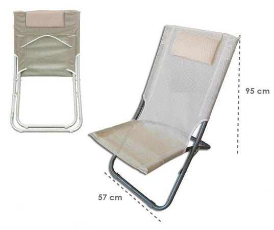 Spiaggina Con Cuscino Testiera Crema Textilene 57x47x95cm Pieghevole Portatile 281034