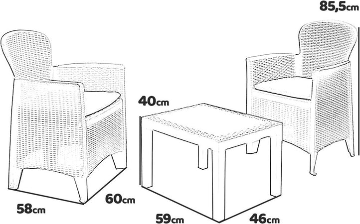Set Salotto Con Tavolino 2 Poltrone Antracite Effetto Rattan Con Cuscini Giardino 591042