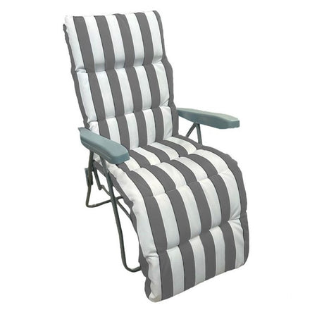 Sedia A Sdraio Con Cuscino Imbottito A Righe Bianca Grigia 73x60x102 Cm Poltrona 512003