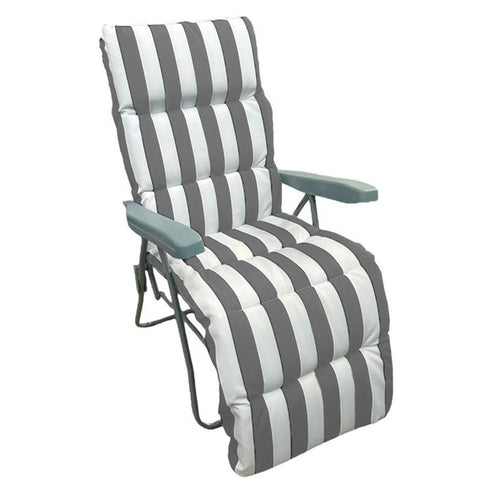 Sedia A Sdraio Con Cuscino Imbottito A Righe Bianca Grigia 73x60x102 Cm Poltrona 512003