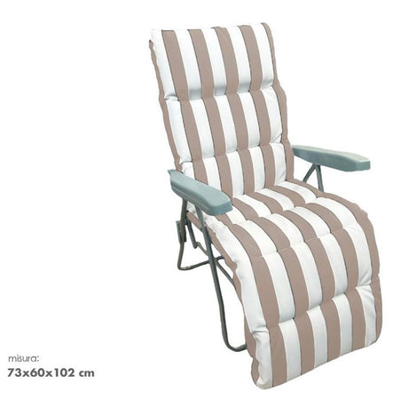 Sedia A Sdraio Con Cuscino Imbottito A Righe Bianca Tortora 73x60x102 Cm Poltrona 512004