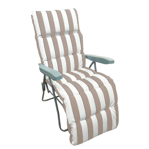 Sedia A Sdraio Con Cuscino Imbottito A Righe Bianca Tortora 73x60x102 Cm Poltrona 512004