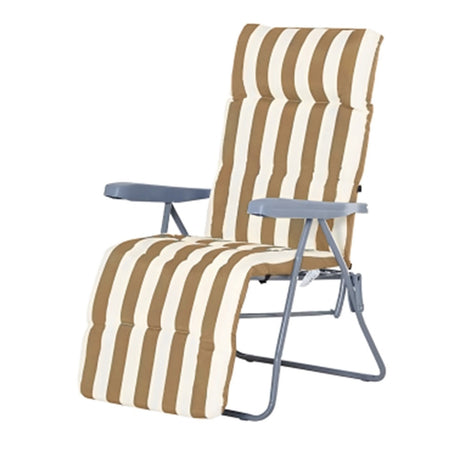 Sedia A Sdraio Con Cuscino Imbottito A Righe Bianca Tortora 73x60x102 Cm Poltrona 512004