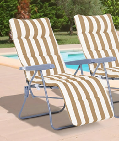 Sedia A Sdraio Con Cuscino Imbottito A Righe Bianca Tortora 73x60x102 Cm Poltrona 512004