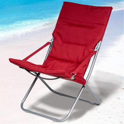 Spiaggina Sedia Canapone In Acciaio Tessuto Imbottito Pieghevole Relax Rosso 3994182