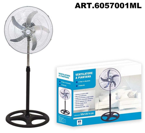 Ventilatore In Acciaio 65w A Piantana Antiribaltamento Con 5 Pale 3 Velocità 6057001ml