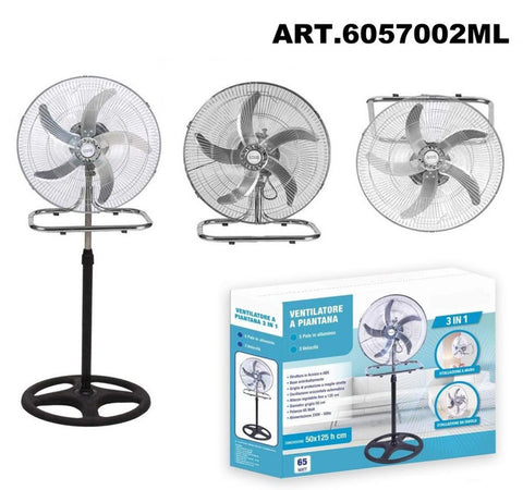 Ventilatore 3in1 A Piantana Tavolo Muro 50cm 65 Watt Con 5 Pale 3 Velocità 6057002ml