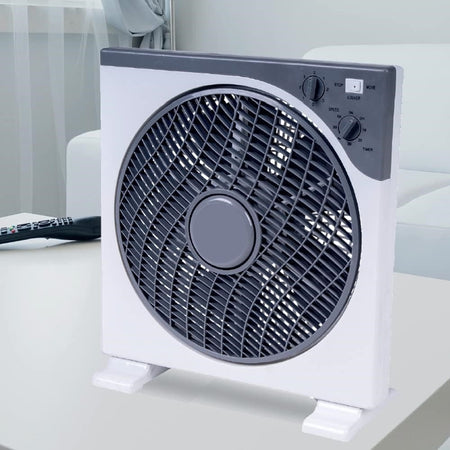 Ventilatore Quadrato Box Fan 45 Watt 30 Cm Con Timer Bianco Grigio 5 Pale 5340054