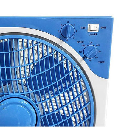 Ventilatore Quadrato Box Fan 45 Watt 30 Cm Con Timer Bianco Azzurro 5 Pale 5340055