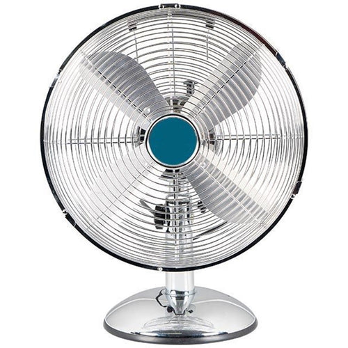 Ventilatore Da Tavolo Vintage Cromo 45w Con 4 Pale In Alluminio Cavo 1,8mt 6506005