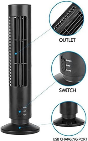 Ventilatore Verticale A Torre Senza Pale Portatile Ricarica Usb 3w 2 Velocita' 11x34cm