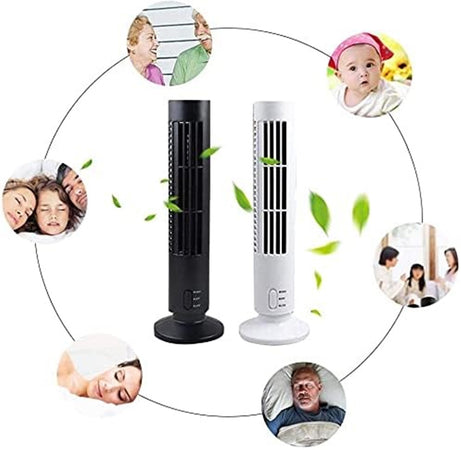 Ventilatore Verticale A Torre Senza Pale Portatile Ricarica Usb 3w 2 Velocita' 11x34cm