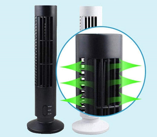 Ventilatore Verticale A Torre Senza Pale Portatile Ricarica Usb 3w 2 Velocita' 11x34cm