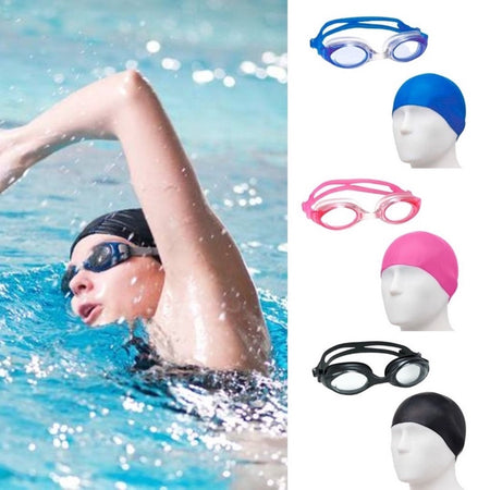Kit Occhialini Da Nuoto + Cuffia In Silicone Da Nuoto Unisex Per Piscina 4 Colori 618446