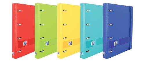 Oxford Europeanbinder Live & Go Raccoglitore a 4 Anelli Formato A4+ con Ricarica a Griglia 5x5mm e 4 Fori - Copertina in Plastica Resistente - Chiusura ad Elastico - Colori Assortiti