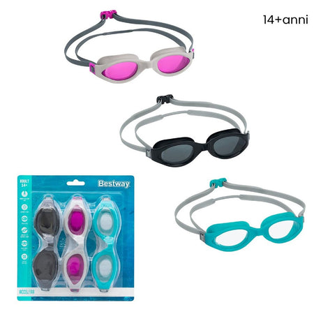 Kit 3 Paia Di Occhialini Piscina Da Nuoto Ix-1400 Colorati Per Adulti 14+ Anni 21095