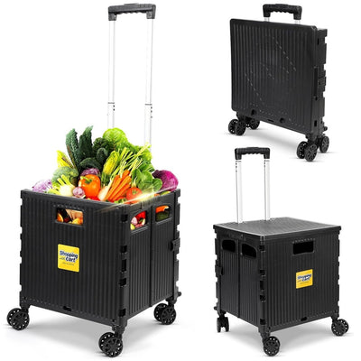 Carrello Per La Spesa Multiuso Nero Pieghevole ‎grande Capacità Ruote Girevoli Con Freno