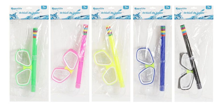 Set Da Piscina Nuoto Per Bambini 7+ Anni Maschera 16x10cm + Boccaglio 5 Colori 605414