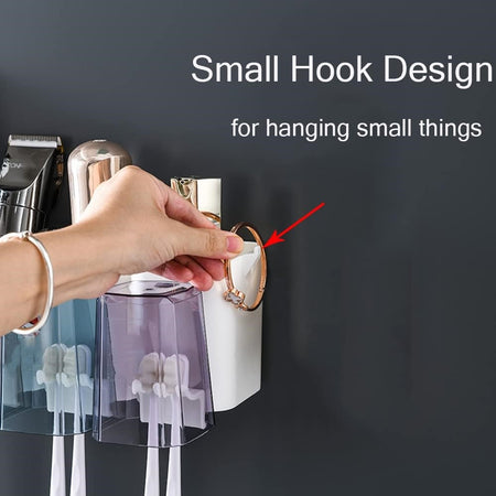 Portaspazzolino Adesivo Multifunzione Organizer Per Spazzolino Denti Con 4 Tazze + 4 Slot