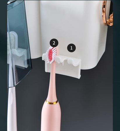 Portaspazzolino Adesivo Multifunzione Organizer Per Spazzolino Denti Con 4 Tazze + 4 Slot