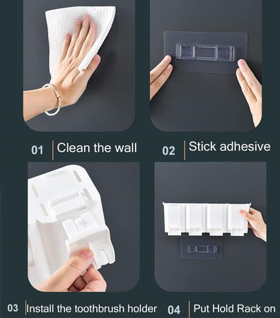 Portaspazzolino Adesivo Multifunzione Organizer Per Spazzolino Denti Con 4 Tazze + 4 Slot