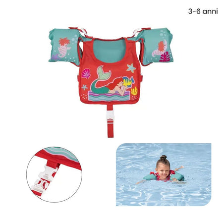 Giubbetto Salvagente Nuoto Sirenetta Ariel Gilet Con Braccioli Bambini 3-6 Anni ‎9101i