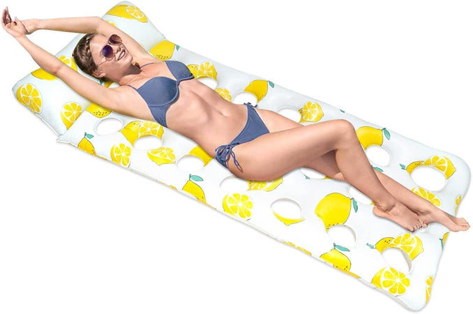 Materassino Galleggiante Gonfiabile Con Poggiatesta Piscina Design Limoni 180x88cm 628530