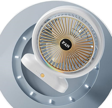 Ventilatore Da Tavolo Usb Ricaricabile Con Circolatore D'aria A Luce Colorata 3 Velocità