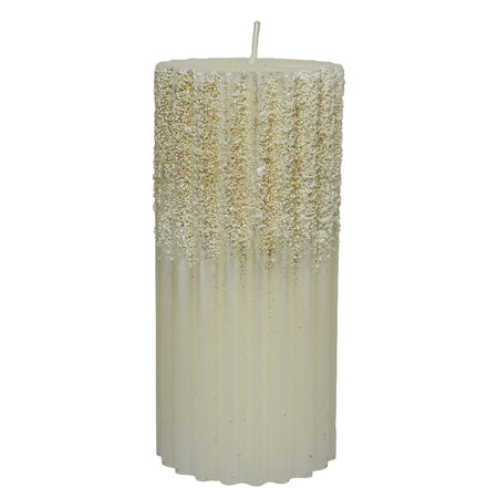 Candela decorativa in cera rigata con Glitter color Bianco Lana