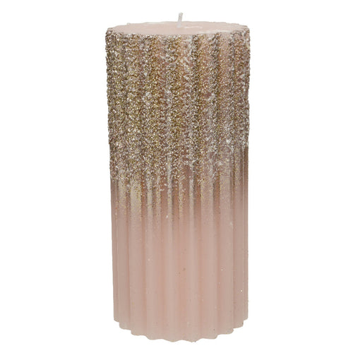 Candela decorativa in cera rigata con Glitter color Rosa Blush