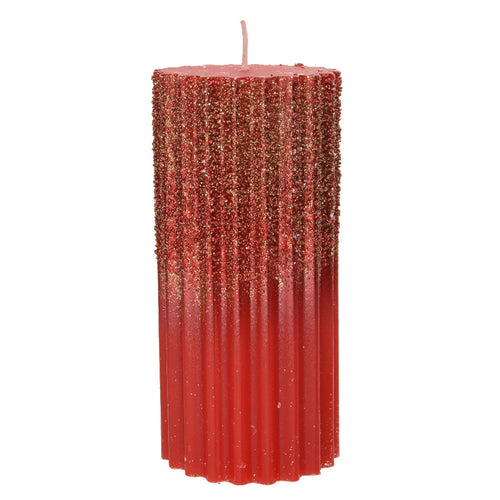 Candela decorativa in cera rigata con Glitter color Rosso Chiaro