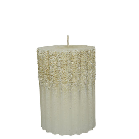 Candela decorativa in cera rigata con Glitter color Bianco Lana