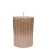 Candela decorativa in cera rigata con Glitter color Rosa Blush