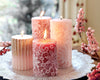Candela decorativa in cera rigata con Glitter color Rosa Blush