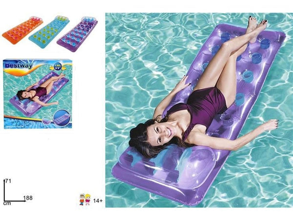 Materassino Gonfiabile Con Cuscino 18 Buchi 188x71 Cm 3 Colori Estate Piscina Mare 43015