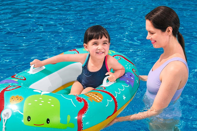 Canotto Canottino Gonfiabile Per Bambini Balena Pesci Granchio Felice 119x79cm 34009