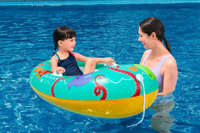 Canotto Canottino Gonfiabile Per Bambini Balena Pesci Granchio Felice 119x79cm 34009