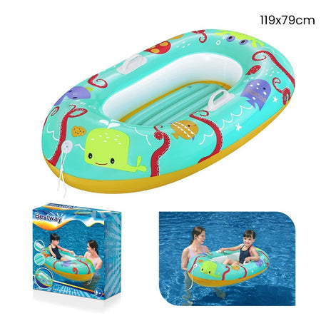 Canotto Canottino Gonfiabile Per Bambini Balena Pesci Granchio Felice 119x79cm 34009