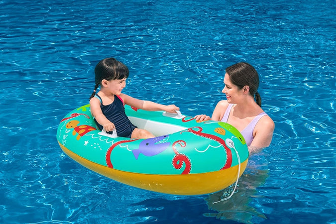 Canotto Canottino Gonfiabile Per Bambini Balena Pesci Granchio Felice 119x79cm 34009