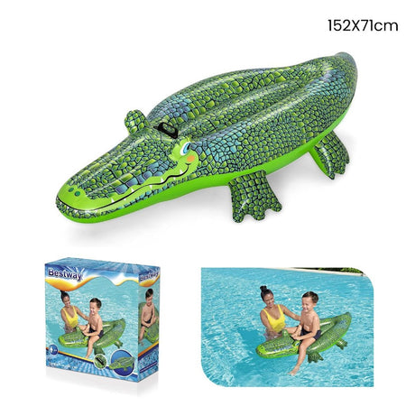 Cavalcabile Coccodrillo Gonfiabile Per Bambini Galleggiante 152x71cm Con Maniglia 41477