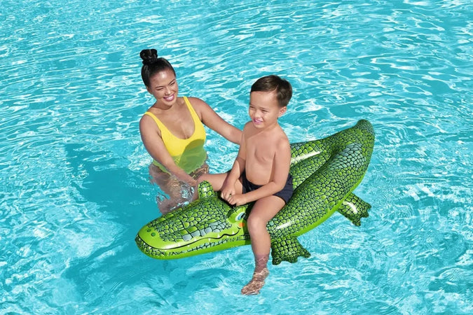 Cavalcabile Coccodrillo Gonfiabile Per Bambini Galleggiante 152x71cm Con Maniglia 41477