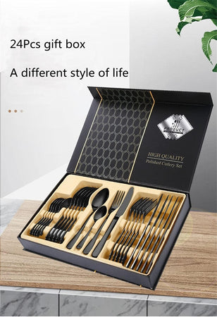 Set Di Posate 24pz In Acciaio Lucidatura A Specchio Multiuso Casa Cucina Servizio Per 6