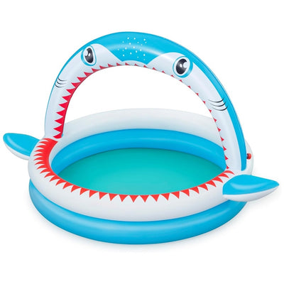 Piscina Per Bambini Sharktastic 2 Anelli Grafica A Squalo 163x127x92cm Con Spruzzo 53157