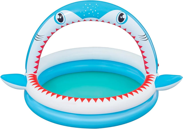 Piscina Per Bambini Sharktastic 2 Anelli Grafica A Squalo 163x127x92cm Con Spruzzo 53157