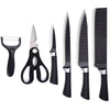 Set Di Coltelli Da Cucina In Acciaio 6pz Manico In Silicone Con Motivo Ondulato Nero