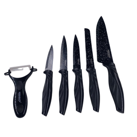 Set Di Coltelli Rivestiti In Marmo Con Manici Ergonomici Antiscivolo 6 Pezzi Nero
