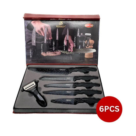 Set Di Coltelli Rivestiti In Marmo Con Manici Ergonomici Antiscivolo 6 Pezzi Nero