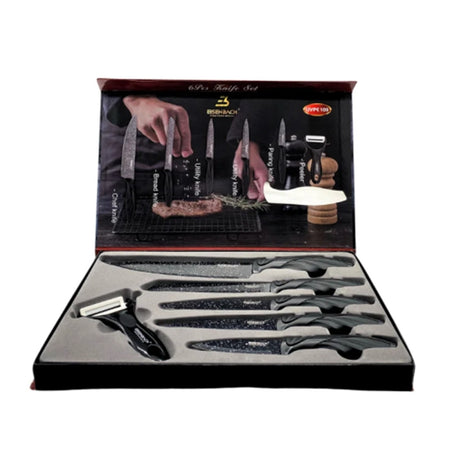 Set Di Coltelli Rivestiti In Marmo Con Manici Ergonomici Antiscivolo 6 Pezzi Nero