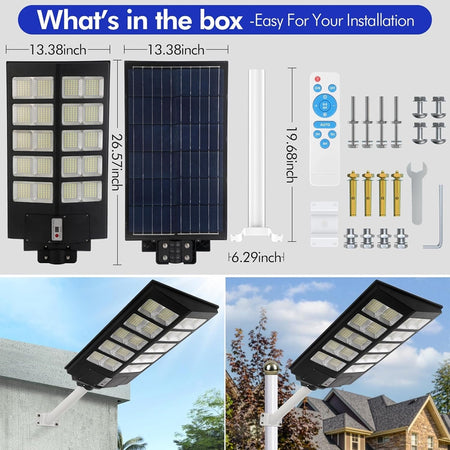 Lampione Solare Led Luce 6500k 800led Sensore Movimento Infrarossi Impermeabile Ip67